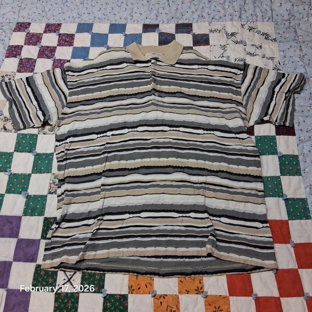 Pronto Uomo Firenze 3D Knit Polo Shirt Size Large Striped Made in Italy